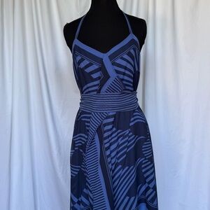 Blue Geometric Halter Dress